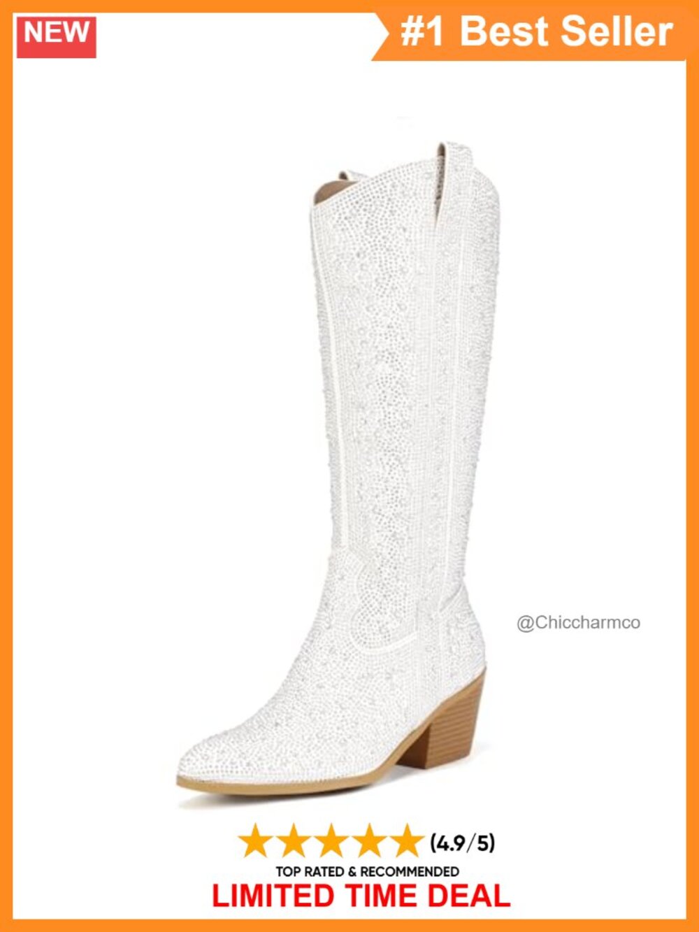 Knee High Western Cowboy Boots Pointed Toe Block Heel Side Zipper